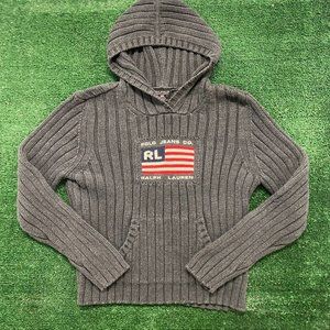 Vintage Y2K Polo Ralph Lauren Flag Cable Knit Hoodie 🇺🇸
